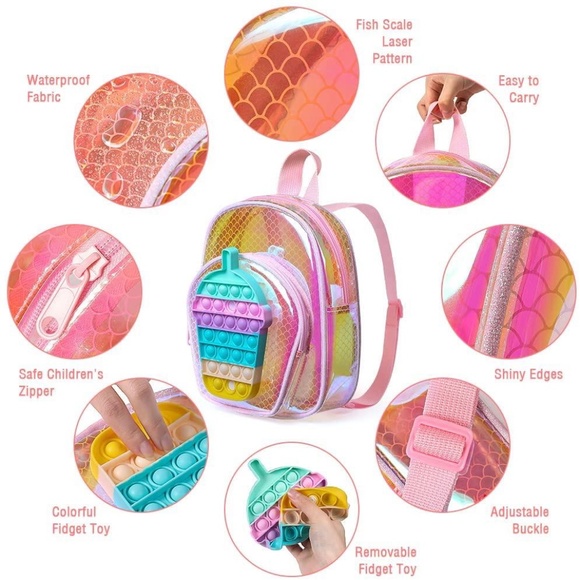 New Pink Boba Milk Tea Pop It Fidget Backpack - Picture 3 of 6